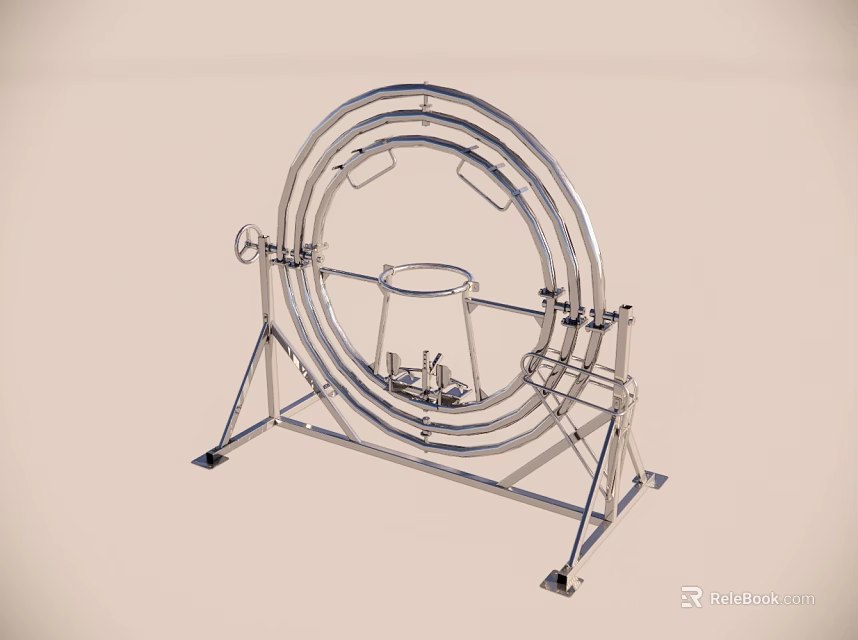 Metal Circular Industrial Equipment With Stand And Mechanical Components 3d model 