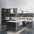 Modern Kitchen Interior With Dark Gray Cabinets Island Counter And Appliances