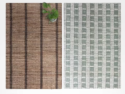 Stylish Square Rugs With Brown Black Stripes And Light Green White Checker Patterns 3d model