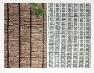 Stylish Square Rugs With Brown Black Stripes And Light Green White Checker Patterns 3d model