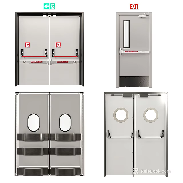 Industrial Metal Double Doors With Observation Windows And Handles For Commercial Use 3d model 