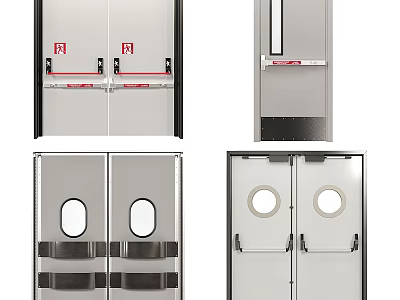 Industrial Metal Double Doors With Observation Windows And Handles For Commercial Use 3d model