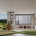 Indoor Golf Fitness Practice Area With Green Turf Seating And Natural View