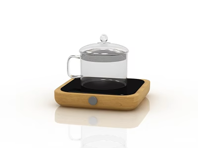 Electric Glass Pot With Wooden Base Hot Plate Kitchen Appliance 3d model