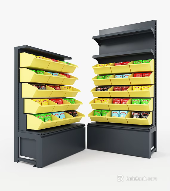 Supermarket Grocery Display With Yellow Dividers Multiple Layers And Colorful Items 3d model 