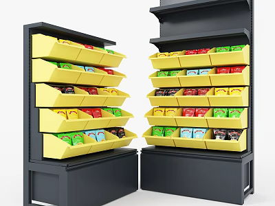 Supermarket Grocery Display With Yellow Dividers Multiple Layers And Colorful Items 3d model