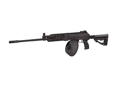Modern Black Tactical Assault Rifle With Long Barrel And High Capacity Magazine 3d model