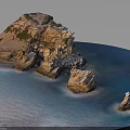 Rocky Coastal Terrain With Blue Water Scattered Rock Formations And Greenery