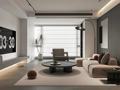 Modern Living Room Interior Design With Sofa Coffee Table Floor-to-Ceiling Windows And Lamp 3d model