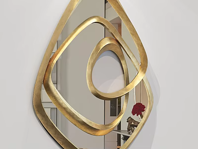 Modern Gold Framed Wall Mounted Mirror With Unique Geometric Circular Rings 3d model