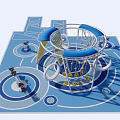 Outdoor Playground Equipment With Swings Climbing Net And Blue Floor Design