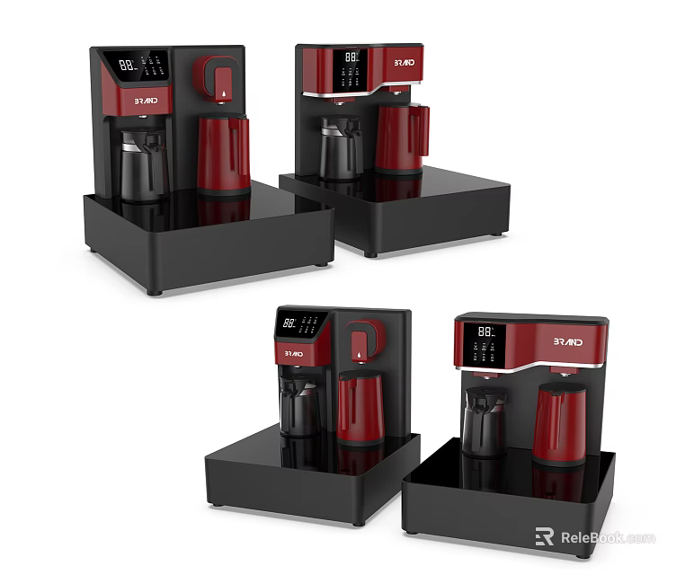 Modern Red And Black Coffee Makers As Stylish Household Appliances With Multiple Angles 3d model 