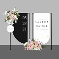 Elegant Modern Floral Installation With Pink White Flower Arrangements And Display Stands