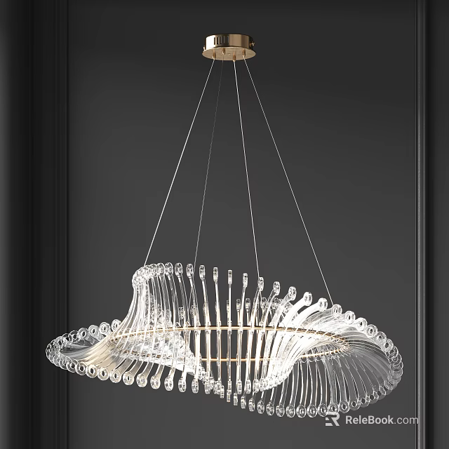 Modern Elegant Crystal Chandelier With Wavy Transparent Design And Metal Frame 3d model 