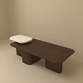 Modern Coffee Table Design With Brown Wooden Structure And White Circular Top 3d model