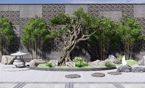 New Chinese style landscape sketch courtyard landscape 3d model