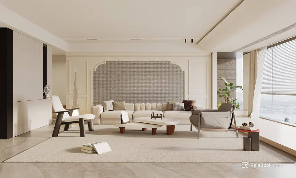 Modern Living and Dining Room Interior Design With Sofa Coffee Table And Dining Set 3d model 