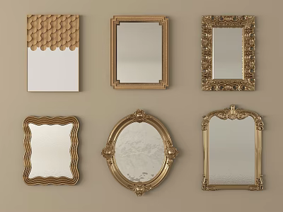 Decorative Mirrors with Golden Frames Various Designs and Ornate Details for Home Decor 3d model