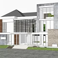 Modern Detached Villa Exterior Design With Stone Walls Wooden Panels And Large Windows