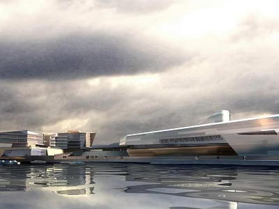 Modern Museum Building Complex With Sleek Architectural Design Water Reflection And Cloudy Sky 3d model