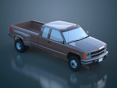 Brown Classic Pickup Truck With Double Cab And Open Bed Design 3d model