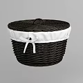Black Wicker Storage Basket With White Trim Lid And Decorative Bow For Home Organization