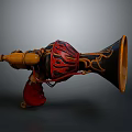 Ornate Decorative Blaster With Red Black Patterns And Yellow Horn Shaped Nozzle 3d model