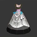 Elegant Black White Dress With Blue Bow Accents And Layered Ruffled Skirt