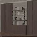 Modern Wooden Bookcase With Symmetric Cabinet Doors Shelves Books And Decorative Vases