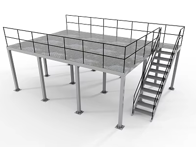 Industrial Metal Platform Equipment With Guardrails Staircase And Support Columns 3d model