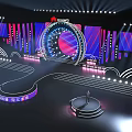 Vibrant HUAWEI Stage Design With Circular Screen And Blue Purple Lighting