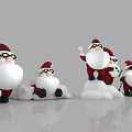 Inflatable Santa Figures Wearing Hats Glasses In Various Poses With Candy Canes Snow Piles 3d model