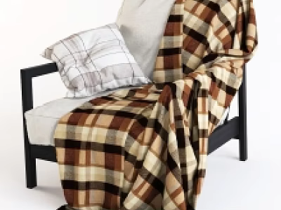 Stylish Modern Armchair With Black Frame Gray Cushions And Plaid Blanket 3d model