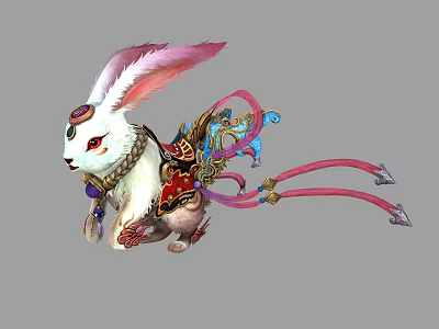 Ornate Decorative Rabbit Figure With Pink Ears Elaborate Saddle And Colorful Ribbons 3d model