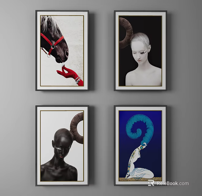Abstract Horned Figure Portrait Paintings with Modern Decorative Elements 3d model