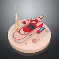 Space Exploration Themed Model Featuring Red White Spacecraft Rocket Tower And Planetary Surface Rocks 3d model