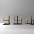 Three Modern Wooden Armchairs With Clean Structural Lines And Minimalist Design