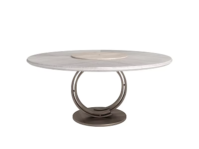 Round Dining Table With Marble Top And Circular Metal Base Featuring Central Turntable 3d model