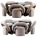 Modern Fabric Dining Table Set With Glass Top And Curved Armchairs In Gray Orange