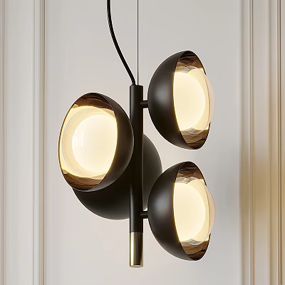 Modern Chandelier With Three Spherical Illuminated Shades And Black Metal Frame 3d model