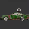 Vintage Modified Car With Red Green Striped Body Spare Tire On Roof And White Rims