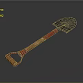 Heavy Duty Metal Shovel with Wooden Handle and Red Accents for Gardening Work