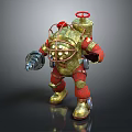 Mechanical Diving Character in Retro Gold Red Gear with Round Helmet Windows and Tool