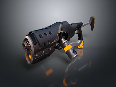 Futuristic Weapon With Black Gray Body Yellow Accents And Mechanical Structure 3d model