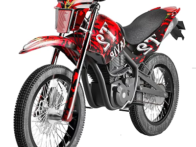 Red Off Road Motorcycle With 2T Graphics Black Seat And Knobby Tires 3d model