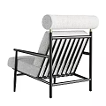 Comfortable Light Beige Upholstered Lounge Chair With Black Metal Frame And Armrest Design