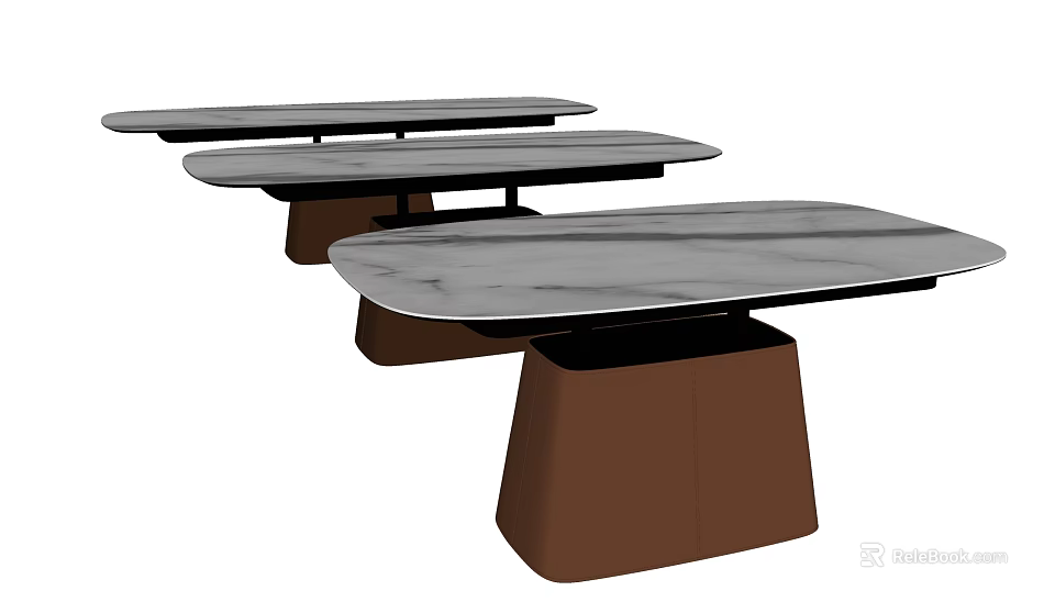 Modern Dining Table With Sleek Marble Top And Brown Contemporary Base Design 3d model 