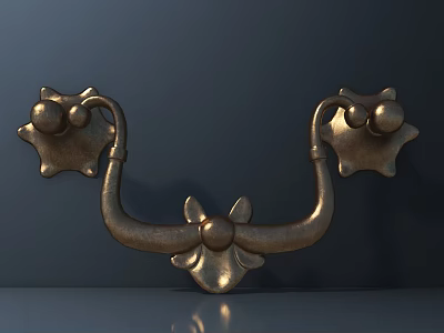 Decorative Golden Handle with Vintage Ornate Circular Embellishments for Furniture Doors and Cabinets 3d model