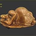 Wooden Sculpture Carving Of Curled Brown Figure With Detailed Texture Displayed On Dark Surface