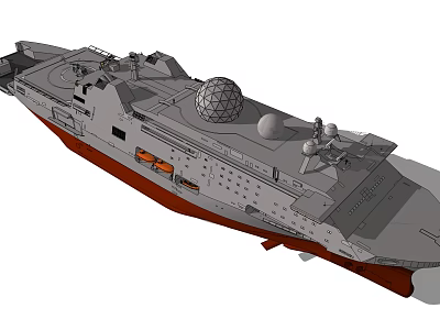 Advanced Warship Design Featuring Spherical Radar Dome And Deck Weapon Systems 3d model